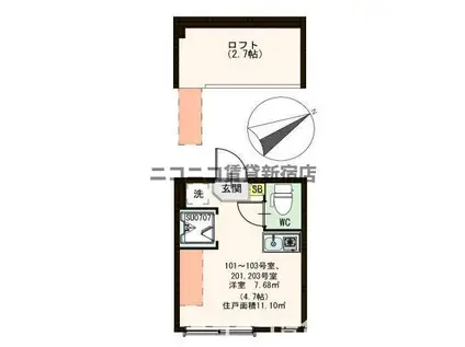 ハーモニーテラス志茂VIII(ワンルーム/2階)の間取り写真