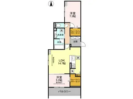TORISIAS ゆいの杜6丁目 A棟(2LDK/1階)の間取り写真