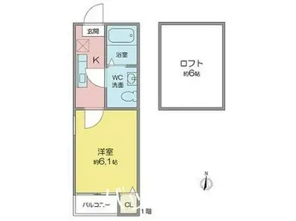 ラフィナート黄金(1K/2階)の間取り写真