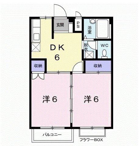 ルネッサンス立田(2DK/2階)の間取り写真