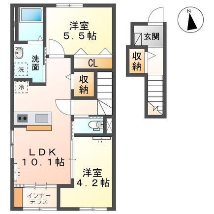 ソランジュ(2LDK/2階)の間取り写真