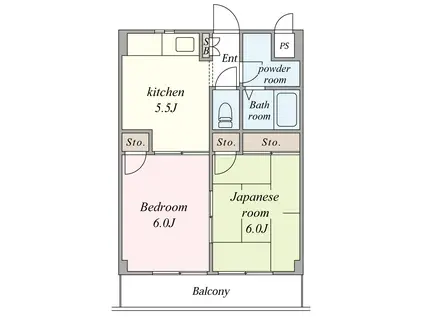 ジュネパレス旭が丘(2DK/3階)の間取り写真