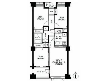 アボリアスコート笹塚(3LDK/2階)の間取り写真