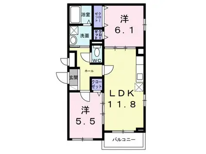 ウエストレイク(2LDK/3階)の間取り写真