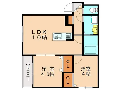 ベルシア箱崎(2LDK/2階)の間取り写真