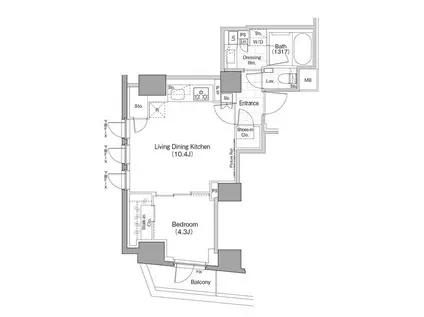 ザ・パークハビオ新宿(1LDK/3階)の間取り写真