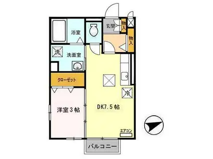 セジュール・モナリエK(1DK/2階)の間取り写真