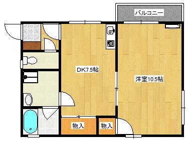 イーストハウス(1DK/4階)の間取り写真