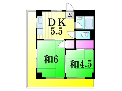 ソフィア岩瀬(2DK/3階)の間取り写真