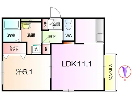 ヴァンベール(1LDK/1階)の間取り写真
