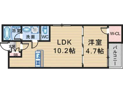 ウェルスクエア豊中本町(1LDK/3階)の間取り写真