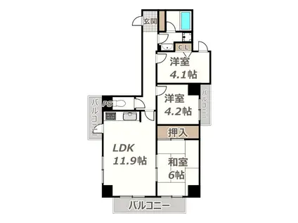 パークハイム真田山公園(3LDK/6階)の間取り写真