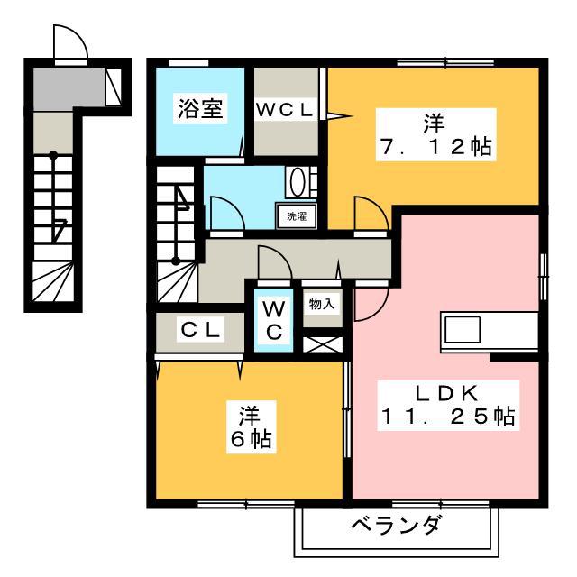 ローズコート337 B(2LDK/2階)の間取り写真