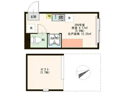 リバイブ富士見台(ワンルーム/2階)の間取り写真