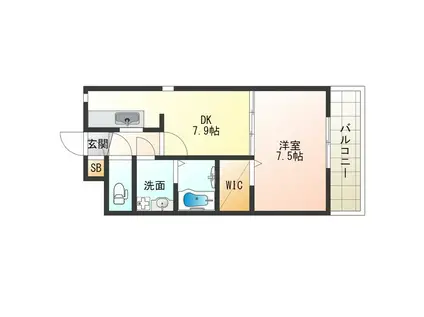 ジュネス姫里I(1DK/3階)の間取り写真