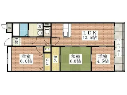 フロール南茨木(3LDK/1階)の間取り写真