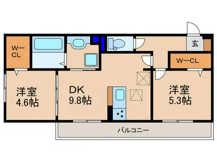 エレガンスビュー(2DK/1階)の間取り写真