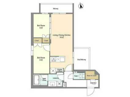 ベルファース三軒茶屋(2LDK/5階)の間取り写真