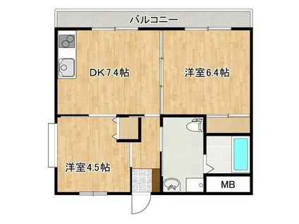 フレール水前寺(2DK/6階)の間取り写真