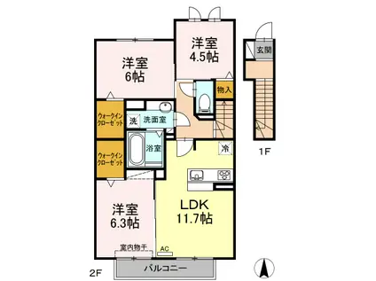 コゥジィーコート(3LDK/2階)の間取り写真