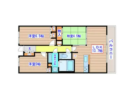 ドゥーエ仙台イースト(3LDK/6階)の間取り写真