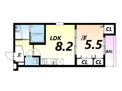 フジパレス出屋敷南II番館(1LDK/2階)の間取り写真