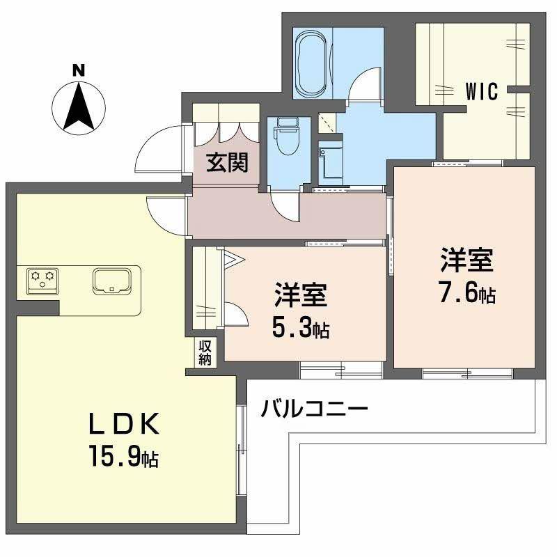 ジェイエイチエスプレミア西大寺(2LDK/2階)の間取り写真