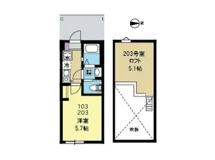 BLOOM平間(1K/2階)の間取り写真