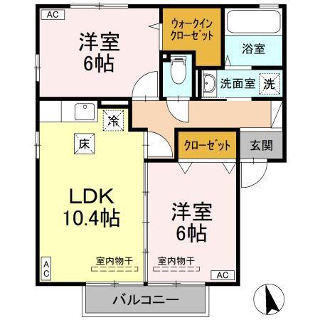 オーククレストI/II/III/IV/V/VI(2LDK/1階)の間取り写真