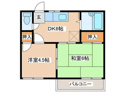 ヒルトップハイツII(2DK/1階)の間取り写真