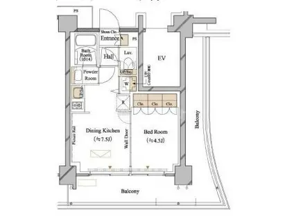 ブランシエスタ浦安(1DK/5階)の間取り写真
