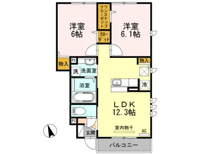 アークタウン三ツ藤C(2LDK/1階)の間取り写真