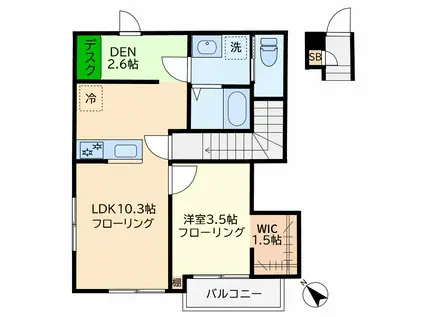 ALIVIOカワフク(1LDK/2階)の間取り写真