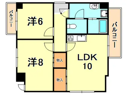 岡本野寄ハイツ(2LDK/3階)の間取り写真