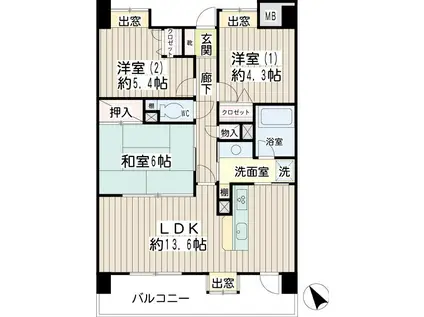 リオベルデ鶴声(3LDK/5階)の間取り写真