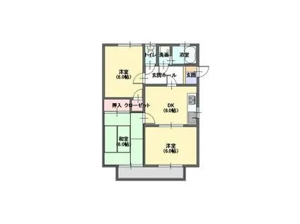 ハッピーハウスII(3DK/2階)の間取り写真