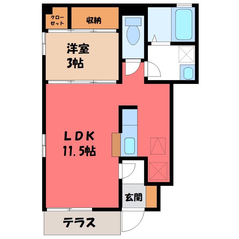 ルミエール大友D(1LDK/1階)の間取り写真