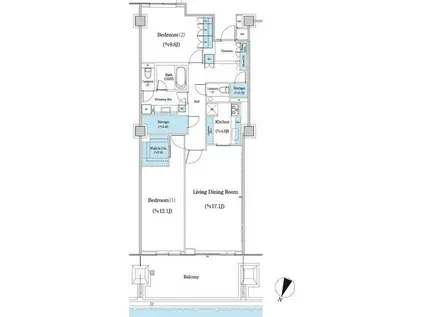 二番町テラス(2LDK/9階)の間取り写真