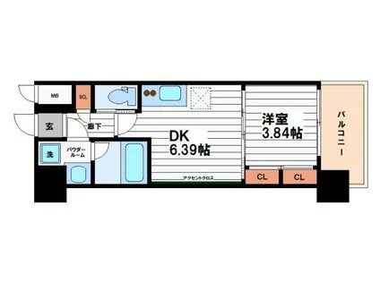 プレジオ松屋町(1DK/4階)の間取り写真