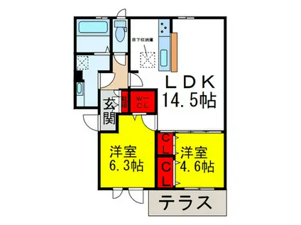 カーサフジ(2LDK/1階)の間取り写真