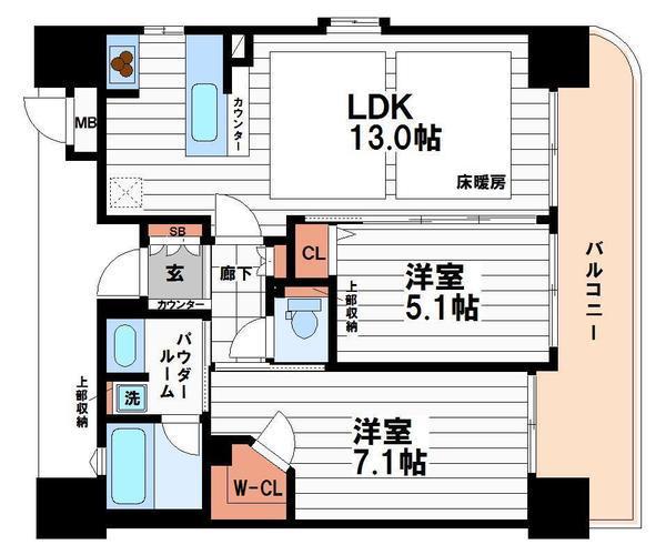 エステムエグゼ心斎橋(2LDK/4階)の間取り写真