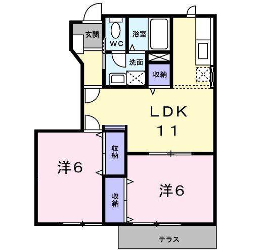 リバーサイド門 A(2LDK/1階)の間取り写真