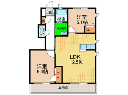 シャーメゾンボヌールC・D(2LDK/1階)の間取り写真