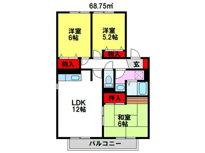 グリーンヒルズ三国が丘(3LDK/2階)の間取り写真
