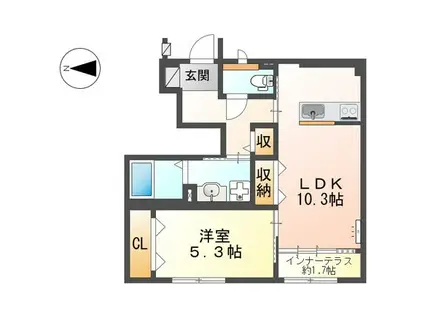 西宮市天道町アパート(1LDK/1階)の間取り写真