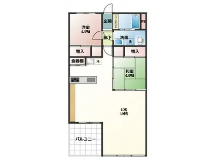 烏山南1号棟(2LDK/9階)の間取り写真