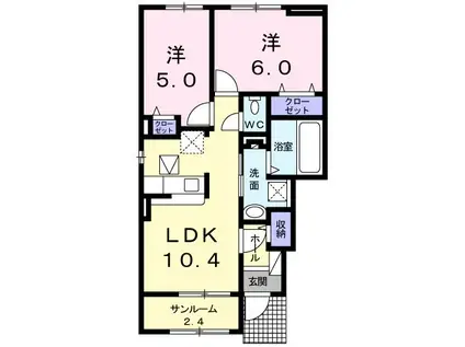 フォルトゥーナ道明寺B(2LDK/1階)の間取り写真