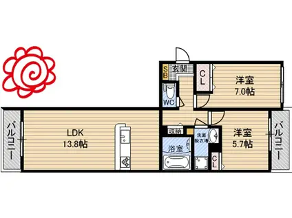 クレオール鶴見1番館(2LDK/3階)の間取り写真