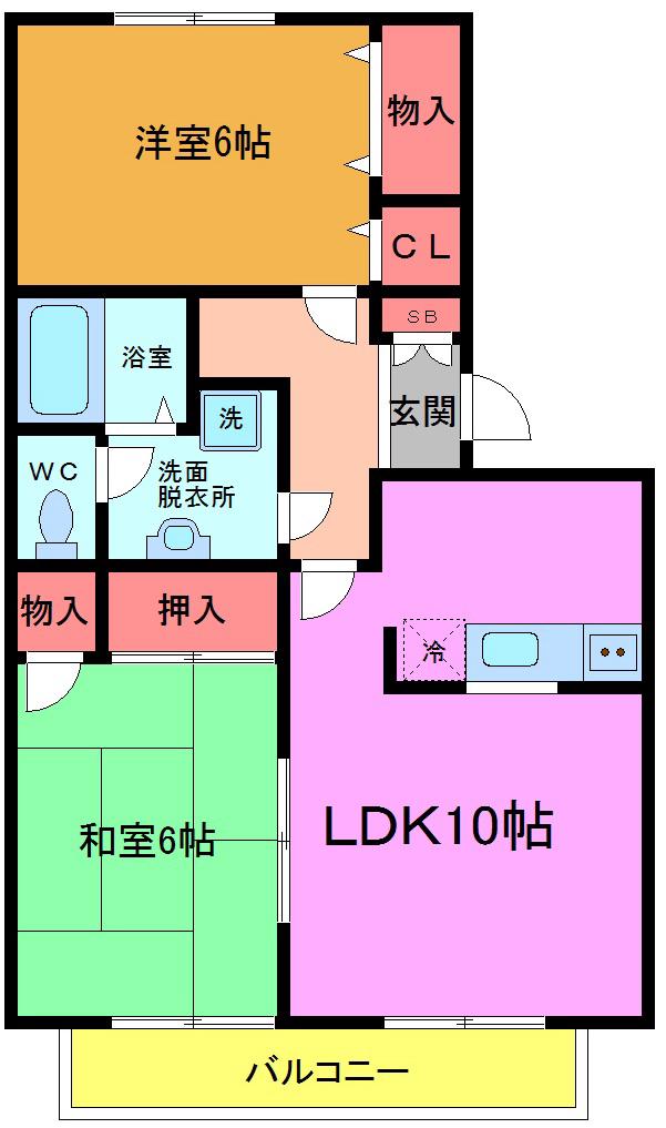 サンハイツ北方A棟(2LDK/2階)の間取り写真