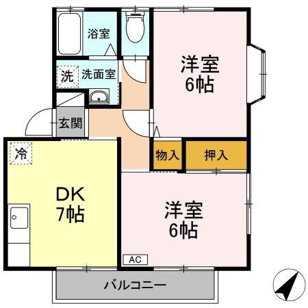 ハイツいのまた(2DK/2階)の間取り写真
